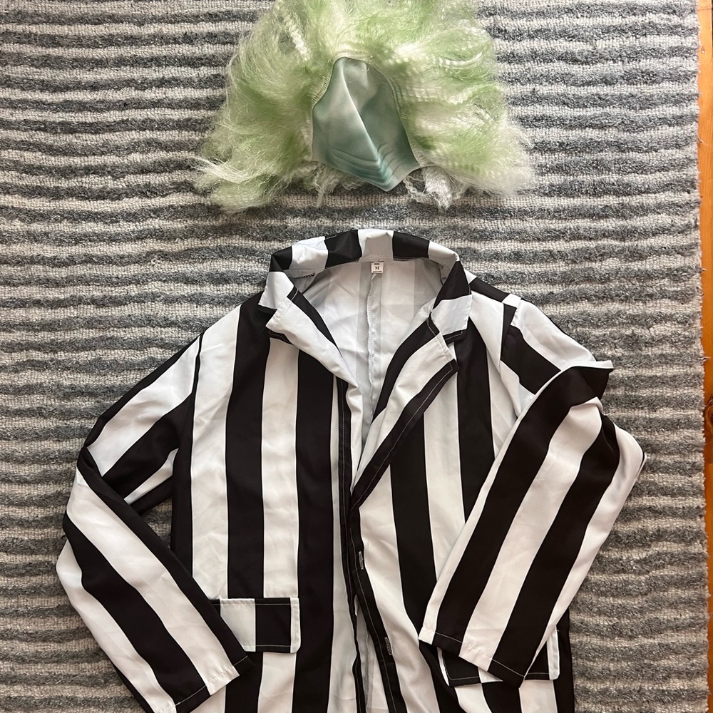 Kids Striped Costume with Green Wig
